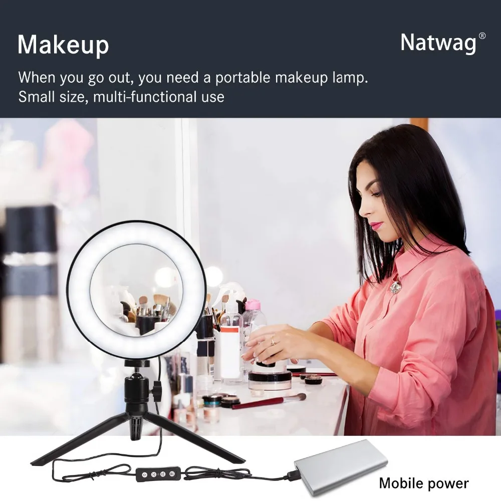 Дешево Приглушаемая светодиодная кольцевая лампа со штативом, зеркало для макияжа и держатель для телефона, идеально подходит для Iphone/LG, комплект ...