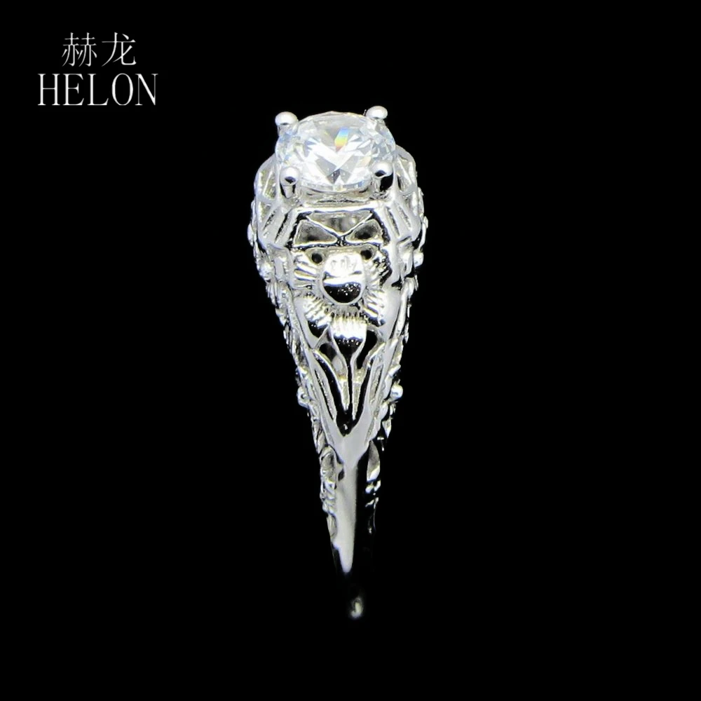 HELON реального 925 пробы серебро Книги по искусству Стиль Для женщин Fine Jewelry круглый 5 мм ААА градуированных кубического циркония Обручение обручальное кольцо Винтаж