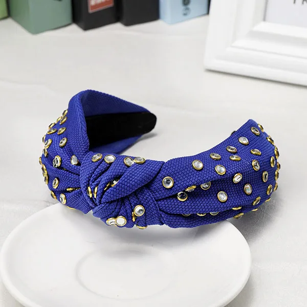 Синий Винтажная плотная ткань, стразы завязанная повязка на волосы, повязка на голову, аксессуары для волос, украшения для волос - Цвет: Синий