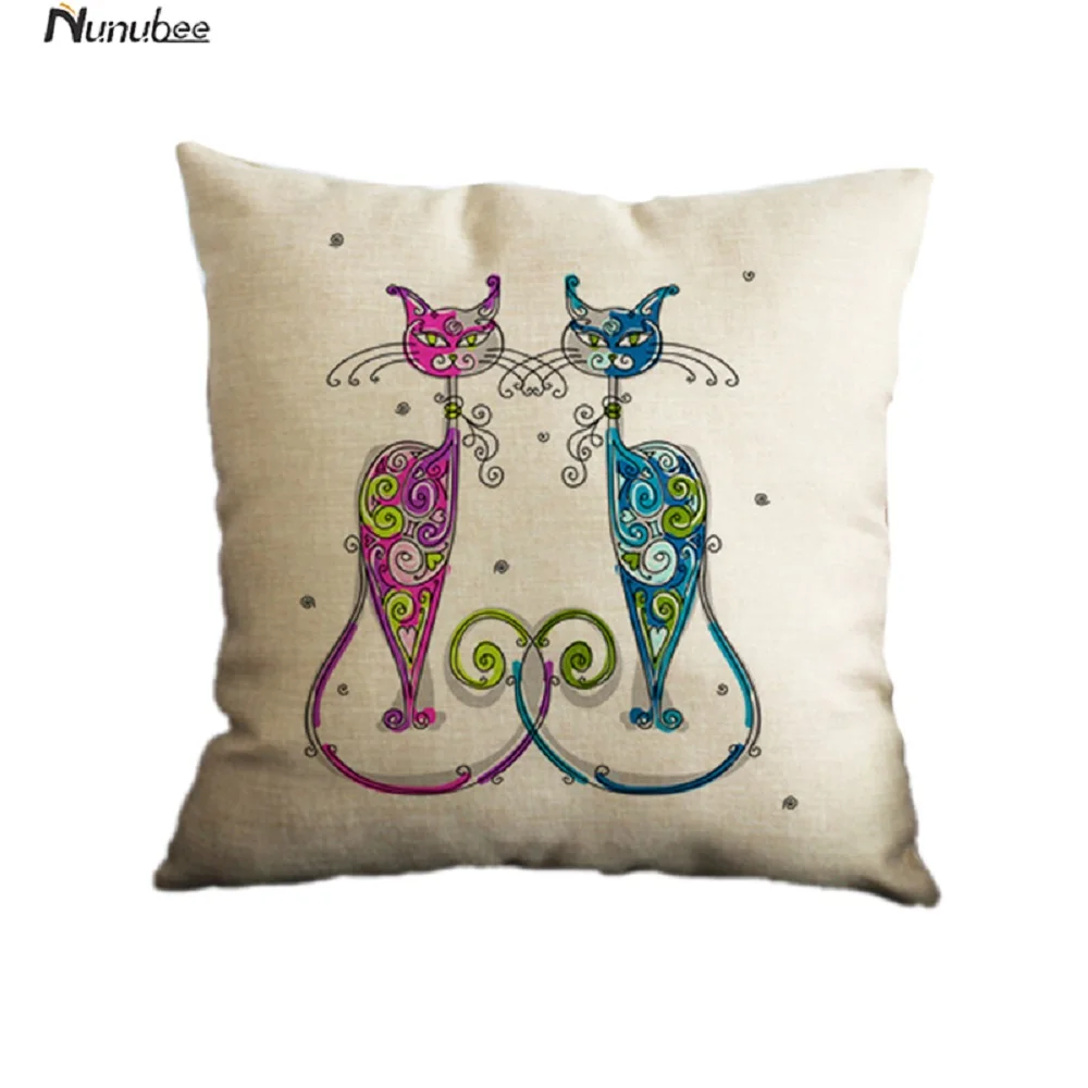 Nunubee Christmas Creative Elk Dance Cat Pattern Series Cafe Bar Family Theme Pillow Case 45*45CM | Дом и сад