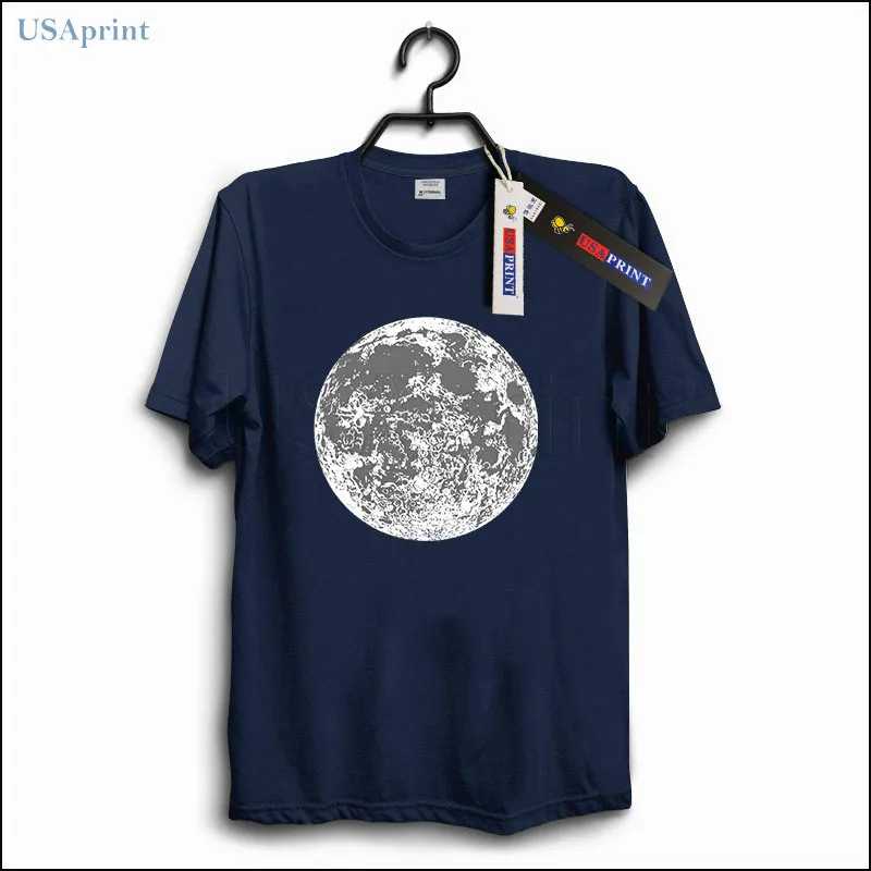 USAprint Top Quality Full Moon T Shirts Science Astronomy Cool Design Cotton Men Clothing Casual Short Sleeve Male T-shirt Black | Мужская