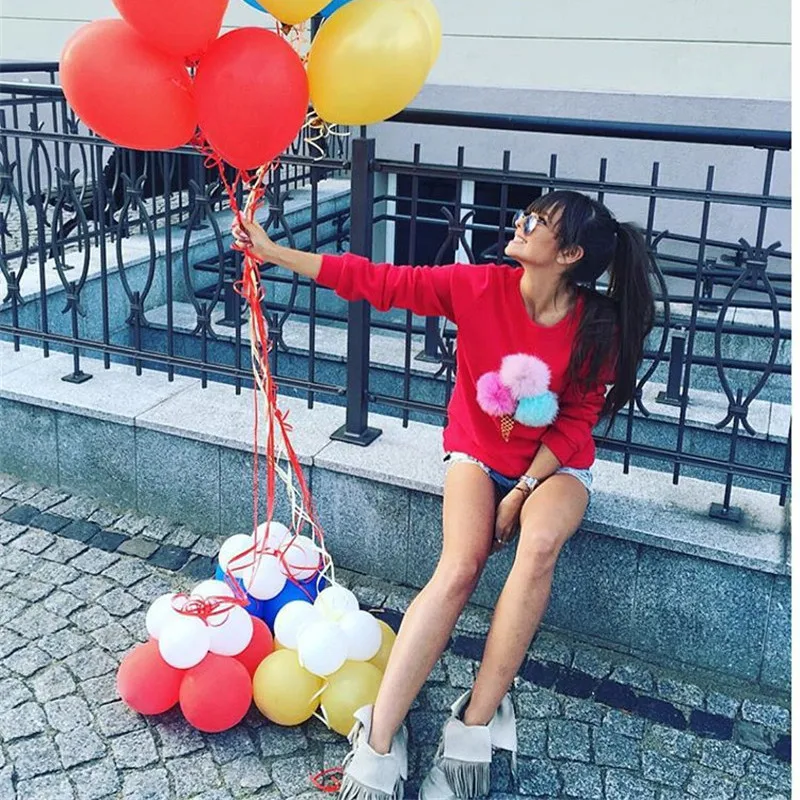 2020 весенние толстовки и свитшоты женские красочные Вишневый плюшевый шар с