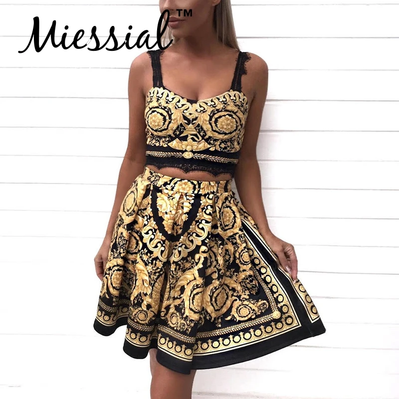 Miessial винтажное Черное Женское Платье с принтом пейсли сексуальный костюм из двух