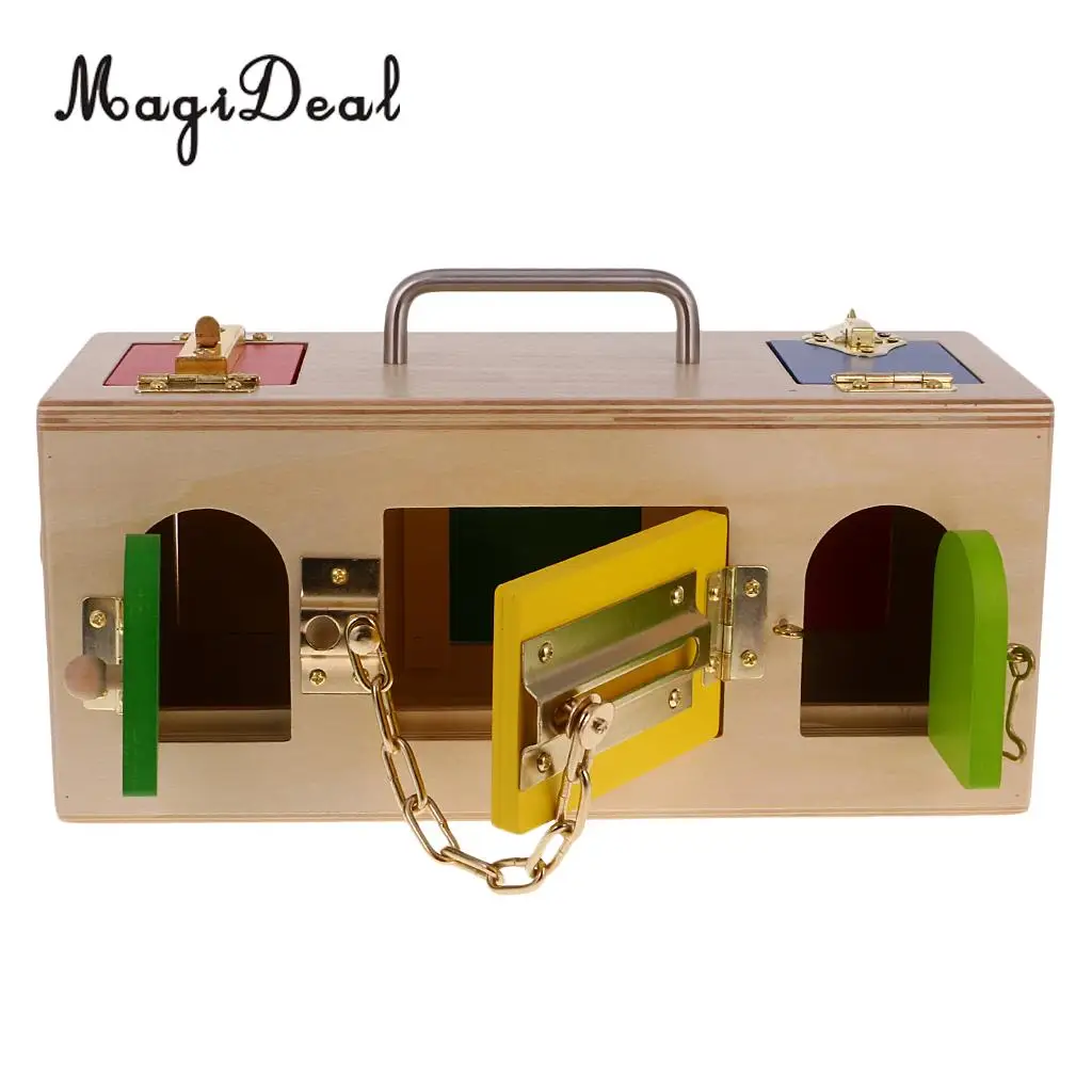 

MagiDeal Wooden Montessori Practical Material Little Lock Box Kids Children Preschool Intelligence Early Educational Toy Gift