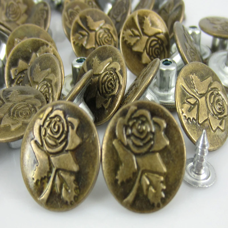 50 наборов бронза узор в виде розы металлические пуговицы с хвостовиком акриловые