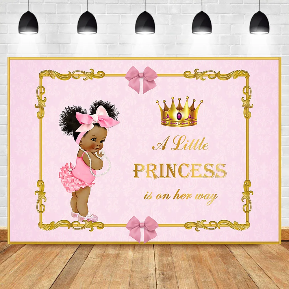 Royal Baby Shower Backdrop Little Princess Pink Bow Photography Background Girl's Party Banner Backdrops | Электроника