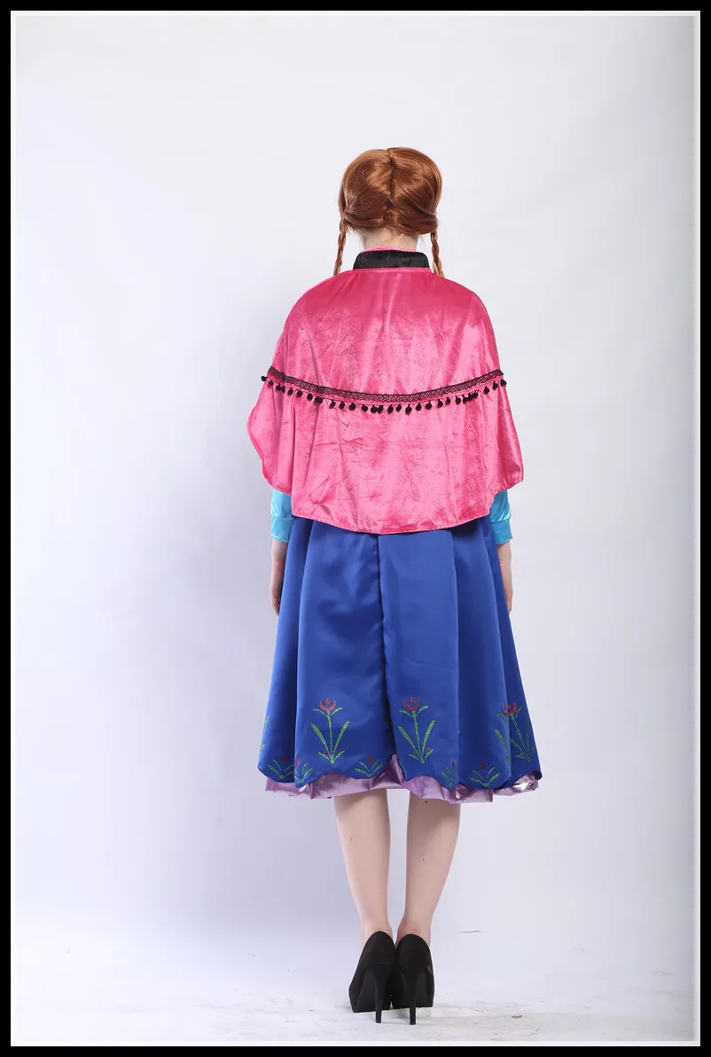 New Snow Queen Princess Anna Made Cosplay Costume For Adult Womens With Cloak Coronation Dress Plus Size XXL Drop Shipping |