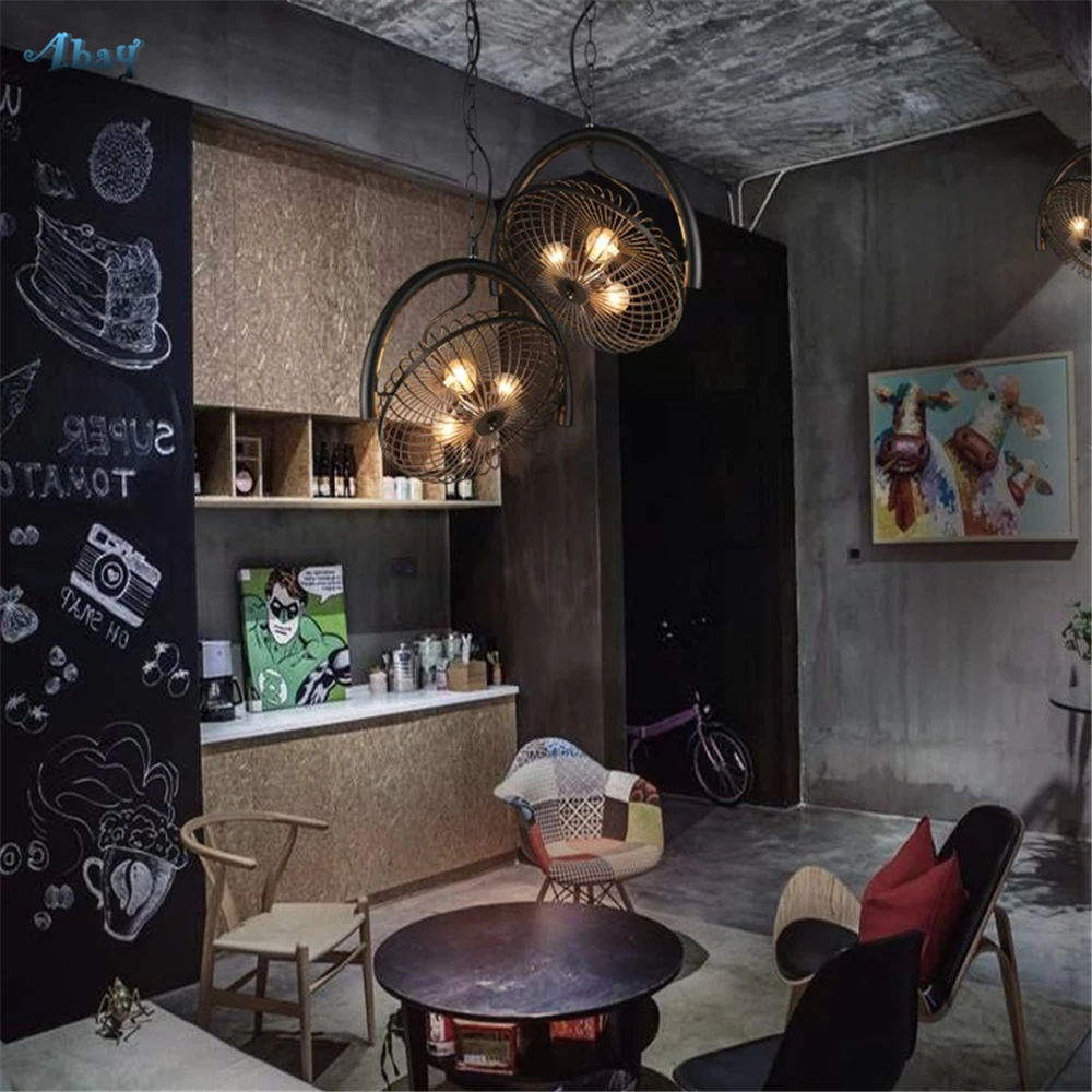 Винтажная железная художественная Подвесная лампа в форме вентилятора для