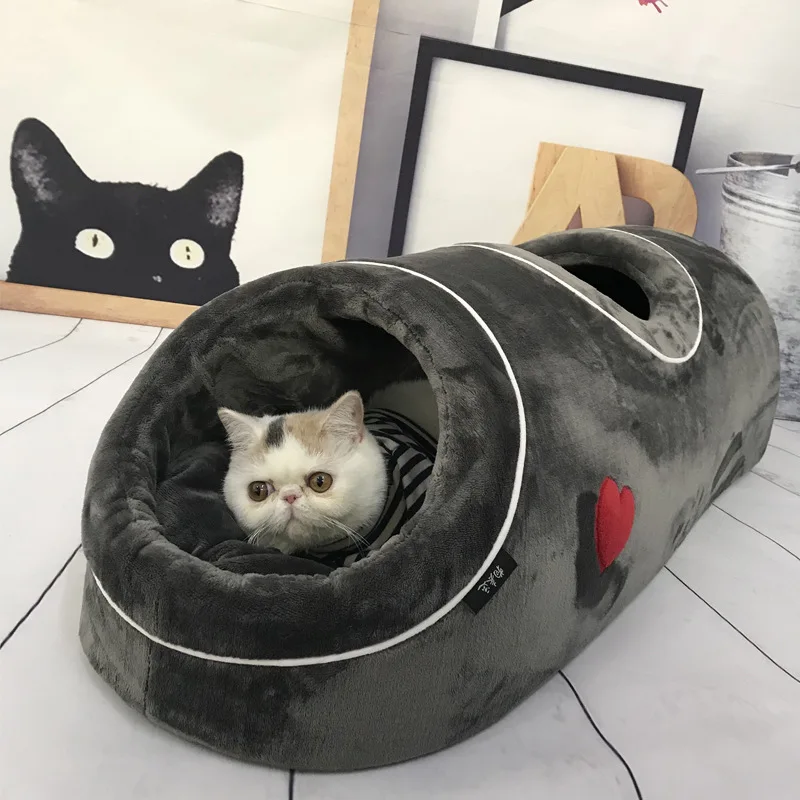 Кошачьи кровати домик Забавный питомец туннель для кошек 2 отверстия игровые трубки мягкая теплая маленькая собачья кровать коралловый флис удобное домашнее животное щенок гнездо