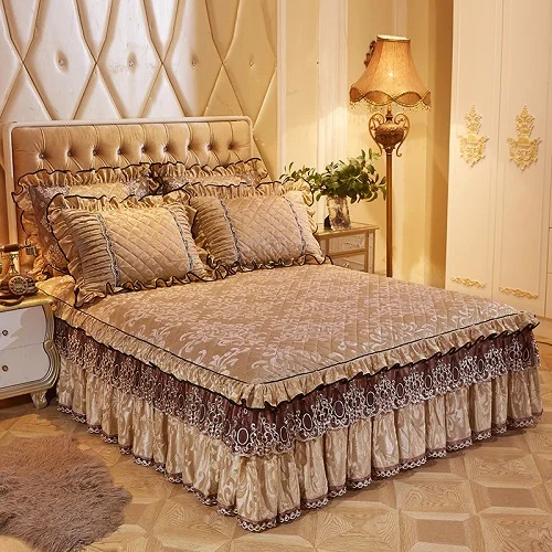 Brown Bedskirt Флисовая теплая кровать, юбка, покрывало, Твин, полный, королева, король, размер, простыня, покрывало, набор, фиолетовые, розовые, красные наволочки, кувертура де ЛИТ - Цвет: Brown Bedskirt