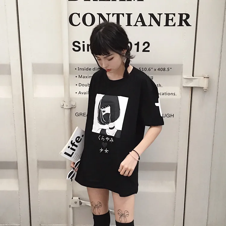 Harajuku Японские Женские футболки с героями мультфильмов топы в уличном стиле