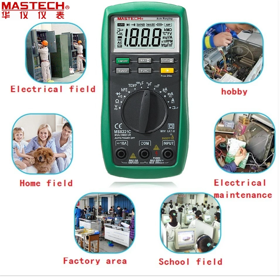 1pcs Mastech MS8221C Digital Multimeter Auto Manual Ranging DMM Temperature Capacitance hFE Test | Инструменты