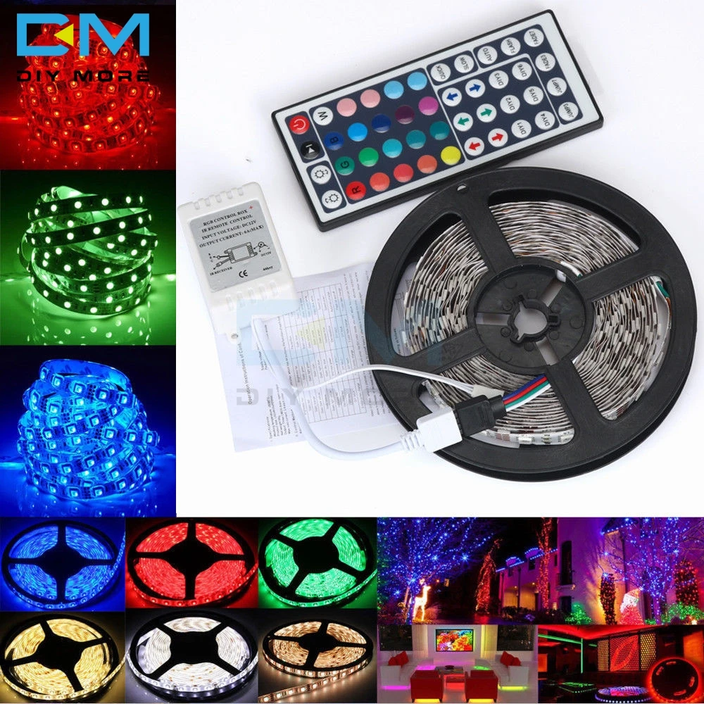 Светодиодная лента RGB 3528 SMD на 44 кнопки с кабелем 12 В 2 А 5 м 20 цветов | Электронные