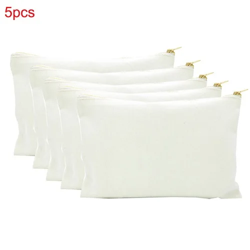 White 5pcs Oivefeet, объемом 16 унций однотонная из хлопка, парусины косметичка для путешествий для макияжа золотая молния сумка, 8 видов цветов - Цвет: White 5pcs