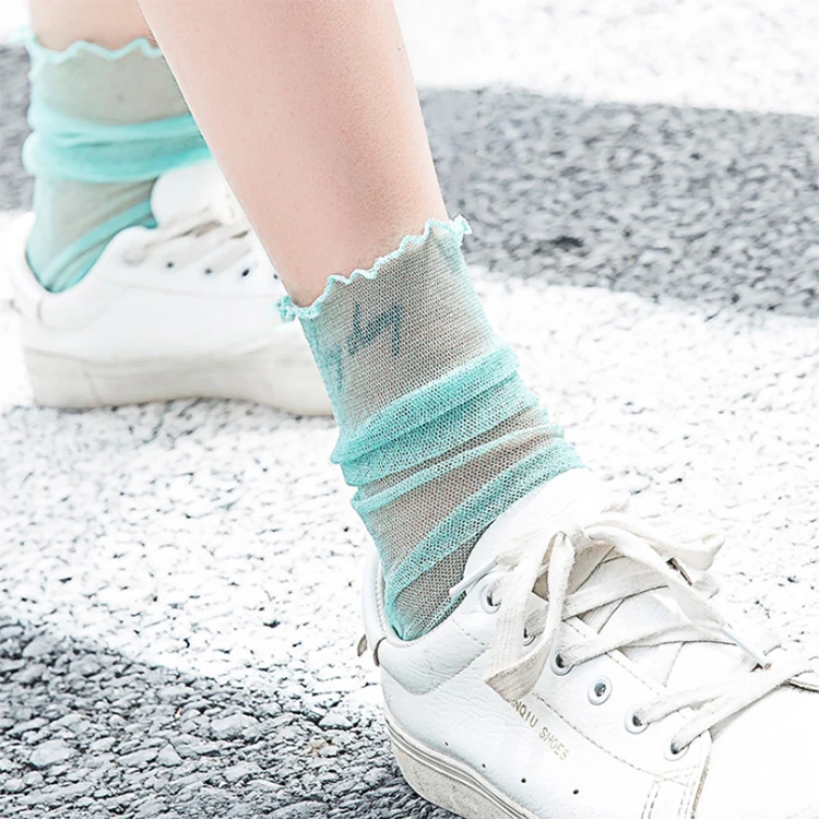 Женские тонкие блестящие носки VPM в стиле Харадзюку ярких цветов шелковые