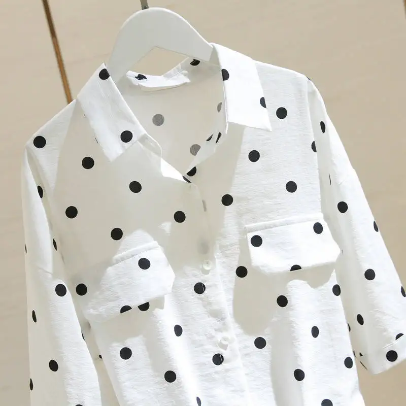 Mr.nut cotton 80% large size shirt female 2019 summer new loose bat sleeve polka dot |