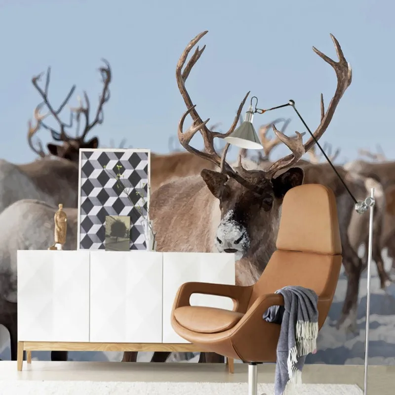 Пользовательские настенные росписи современные 3D стерео лося леса пейзаж обои