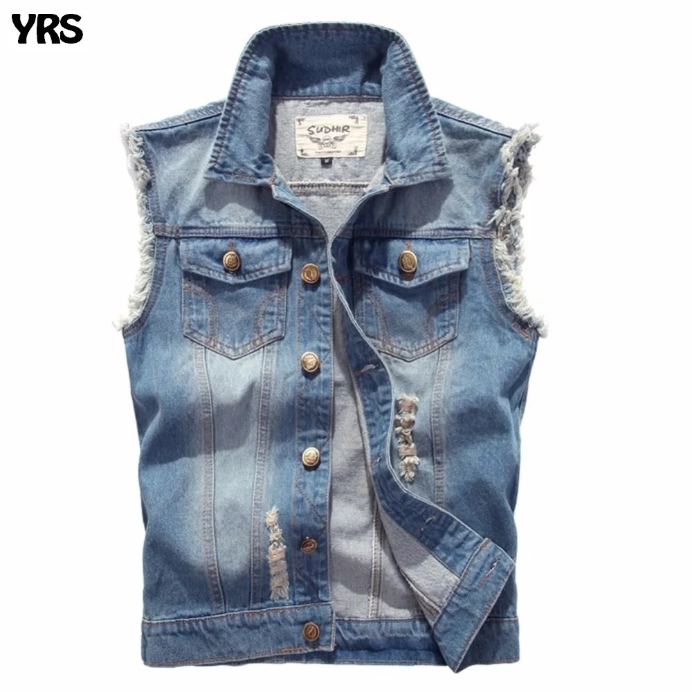 Для мужчин джинсовый жилет весна и лето-осень без рукавов в ковбойском стиле