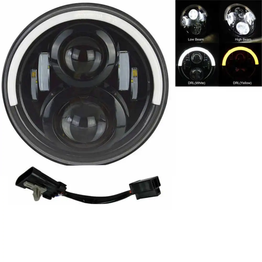 50w Halo light Black 7 дюймов мотоциклетные светодиодный головной светильник мотоцикл автомобильные фары 6500K H4 ваттов 60 ваттов 80 ваттов с углом зрения Янтарный Включите светильник для Harley Honda Yamaha - Цвет: 50w Halo light Black