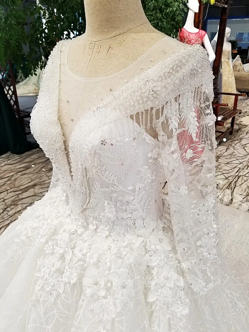 2018 кружевное роскошное свадебное платье цвета слоновой кости с длинным шлейфом и