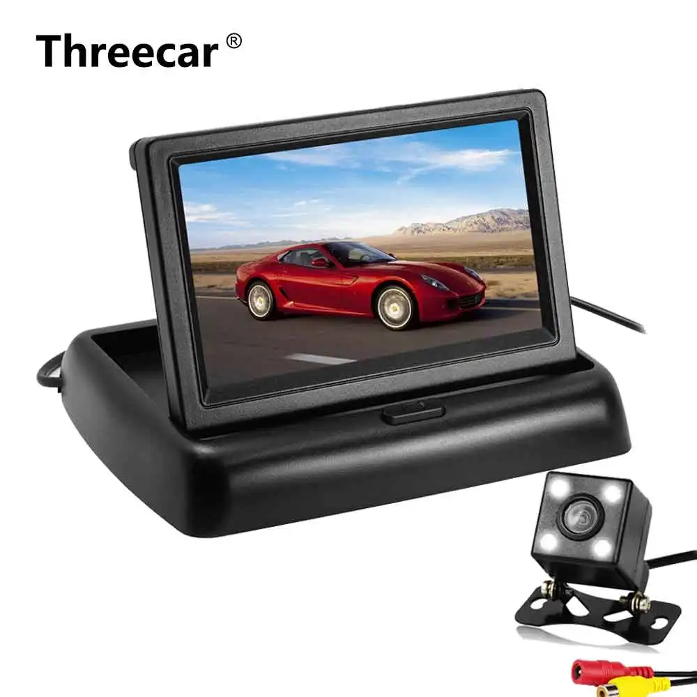 monitor with 4 led 4,3 дюймов HD Складной автомобильный монитор заднего вида Реверсивный ЖК-дисплей TFT с камерой заднего вида ночного видения для автомобиля - Цвет: monitor with 4 led