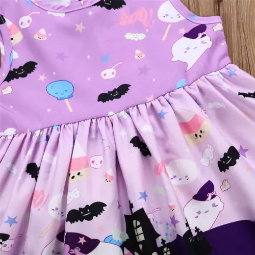Новый Хэллоуин фиолетовое платье с цветочным рисунком для маленьких девочек