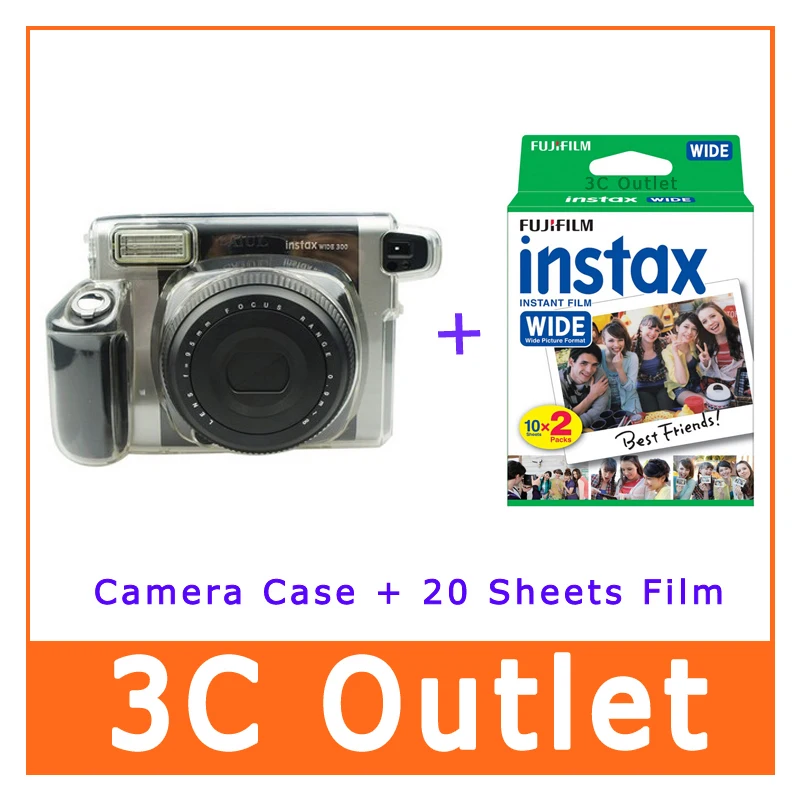 Подлинная Fujifilm Instax Wide Film 20 листов + Fuji Instant Camera 300 прозрачный чехол защитная