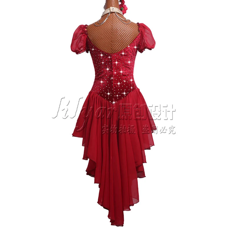 2019 Latin Dance Dress For Female/Women/Girls Customize Red Velvet Salsa Stage Competition Chiffon VDB159 | Тематическая одежда и