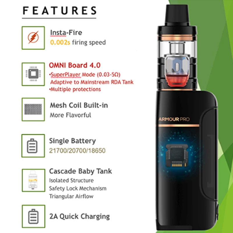 Аутентичный Vaporesso Armour Pro TC Kit с 100 Вт каскадным баком для малышей 5 мл GT сетчатая