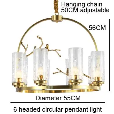 6 headed light Птичье гнездо Золотой светодиодный подвесной светильник-люстра Подвесная стеклянная медный канделябр светильник светодиодный светильник для фойе гостиной - Цвет абажура: 6 headed light