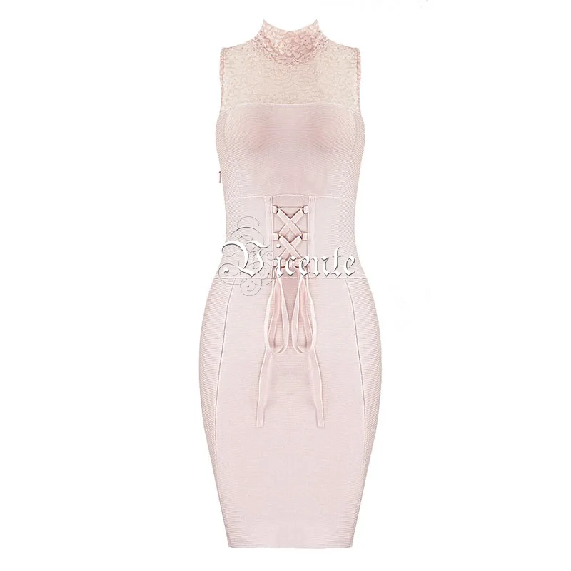Vicente HOT 2019 New Chic Graceful Lace Splicing Sexy Backless Cross Design Wholesale Celebrity Party Mini Bandage Dress | Женская