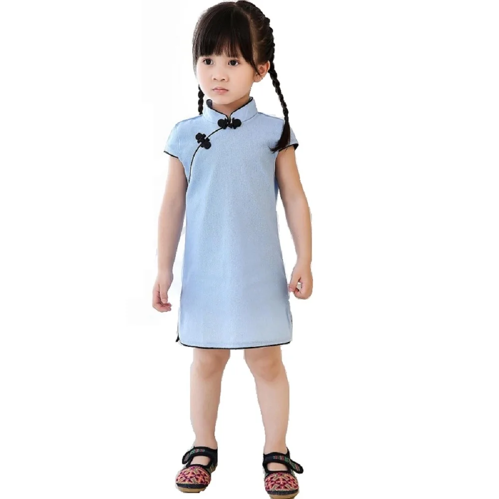 Chinese New Year Baby Girls Chi-Pao Dress Kids Traditional Qipao Candy Solid Children Cheongsam Linen Girl Clothes Jumper Blouse | Детская