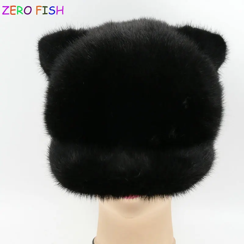Шапки из цельного меха норки ZERO * FISH 100% настоящие милые шапки для женщин зимние
