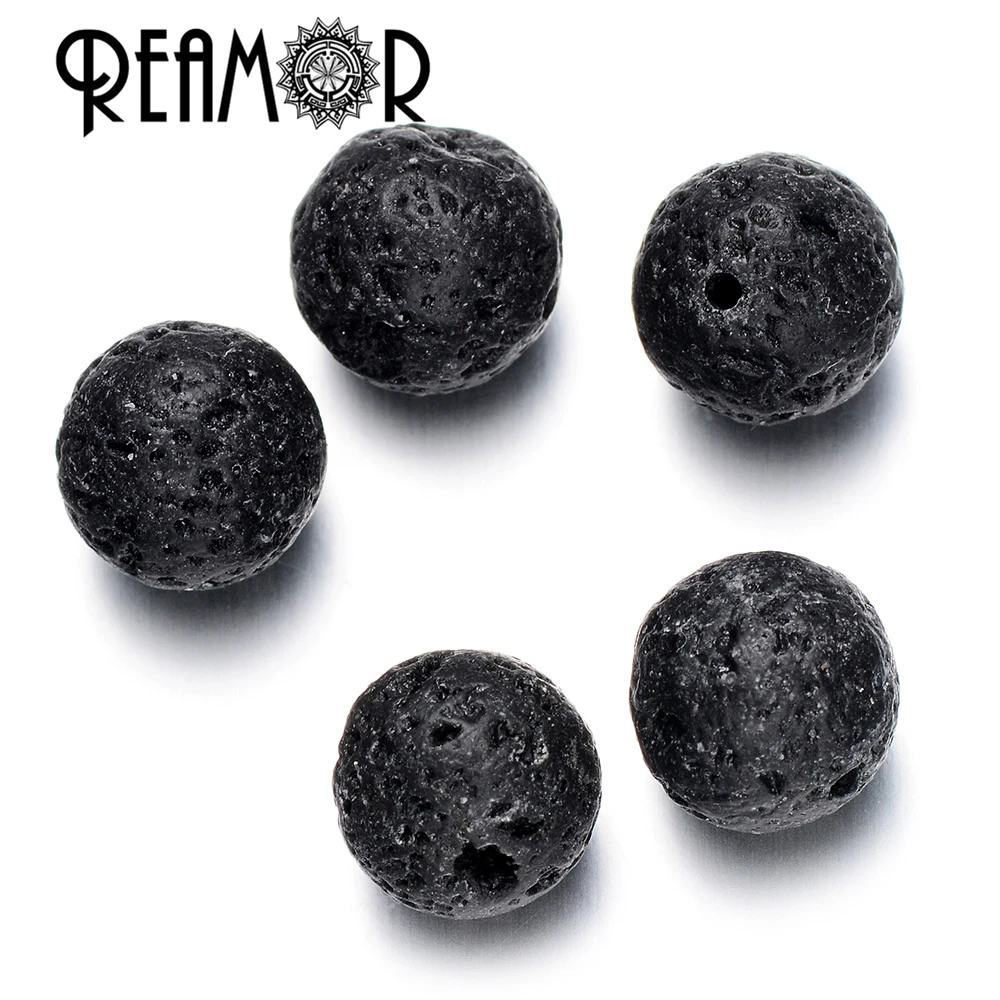 Бусины разделители REAMOR из черного синтетического лавового натурального камня