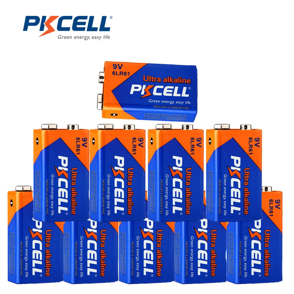 

10Pcs/lot PKCELL Battery 1604G-S1 6LR61 9V PPP3 1604A Alkaline Battery Non-rechargeable Batteries for Electronic thermometer