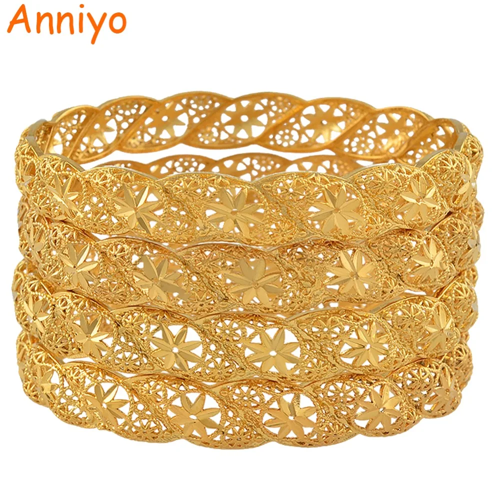 

Anniyo 4Pieces/Lot, Ethiopian Gold Color Wedding Bangle for Women Dubai Bride Bracelet African Jewelry Middle East Items #088206