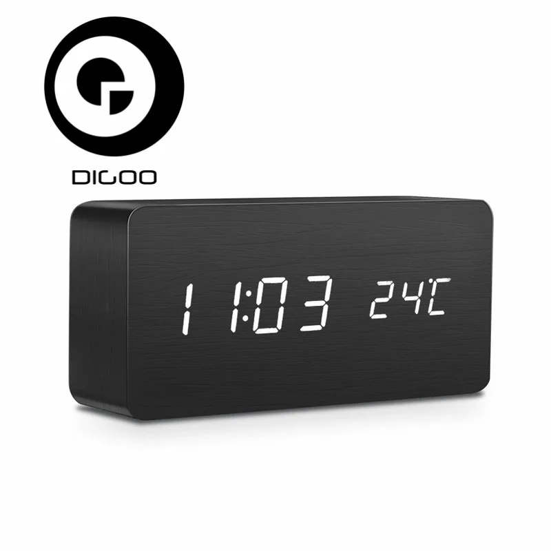 Digoo DG-AC2 AC2 деревянный голосовой контроль светодиодный цифровой будильник датчик температуры настольные часы 3 режима многофункциональный дисплей таймер