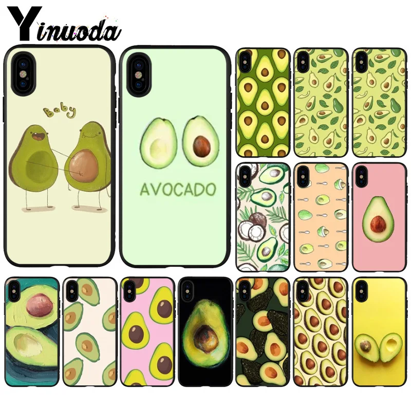 Yinuoda милый черный мягкий резиновый чехол для телефона из ТПУ с авокадо Apple iPhone 8 7 6