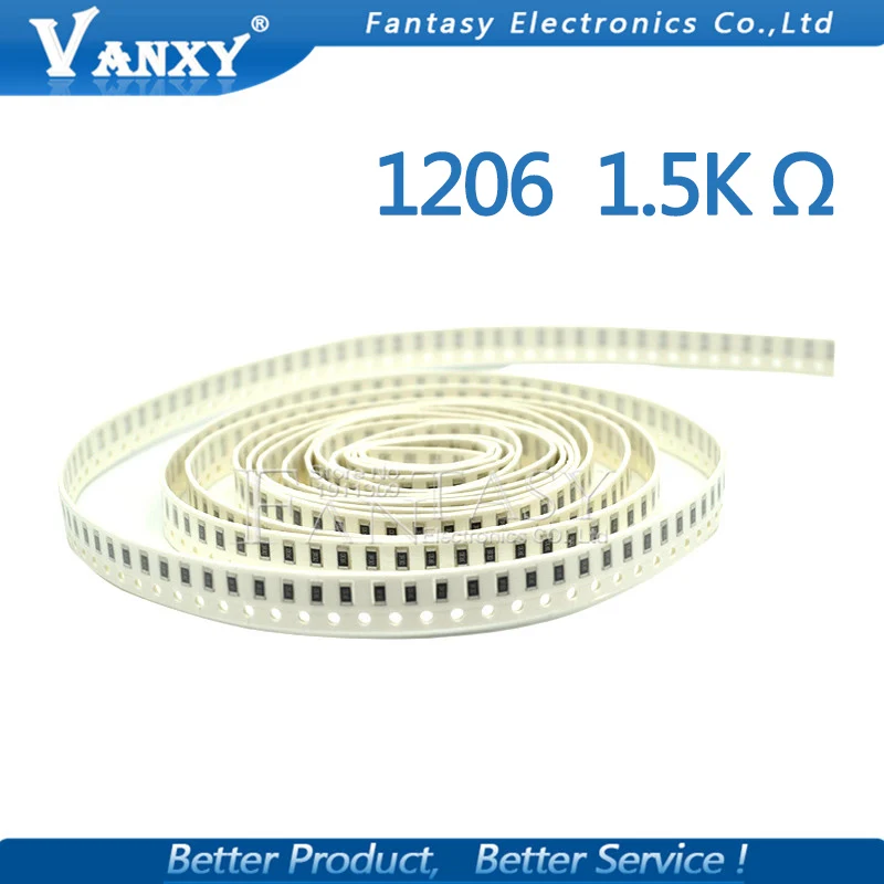100 шт 1206 SMD резистор 1% 1 5 K 1K5 ohm Чип 0 25 W 1/4W 152 | Электронные компоненты и