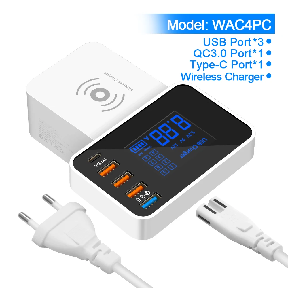 WAC4PC Rocketek Быстрая зарядка 3,0 Смарт usb type C USB зарядная станция светодиодный дисплей Быстрая зарядка телефон планшет для iPhone samsung адаптер - Тип штекера: WAC4PC