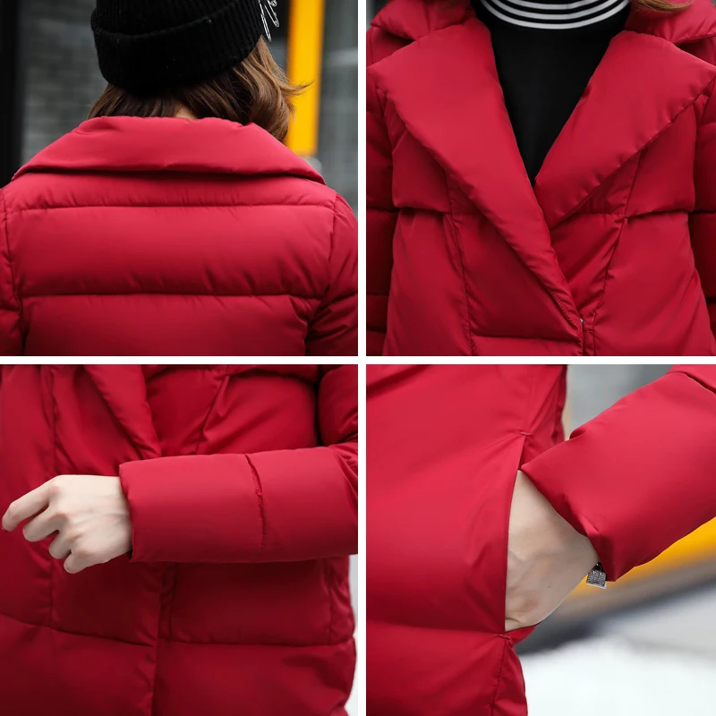 2018 fashion women winter coat turn down collar covered button female outerwear parka warm jacket loose jaqueta feminina | Верхняя
