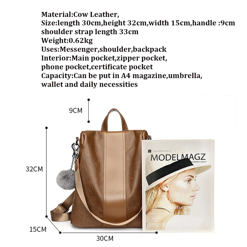 Женский рюкзак mochila feminina винтажный многофункциональный женский кожаный женская