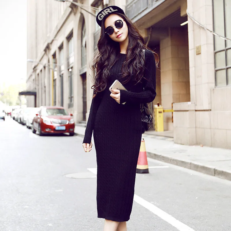 Женское облегающее платье-свитер A42 офисное трикотажное с круглым вырезом