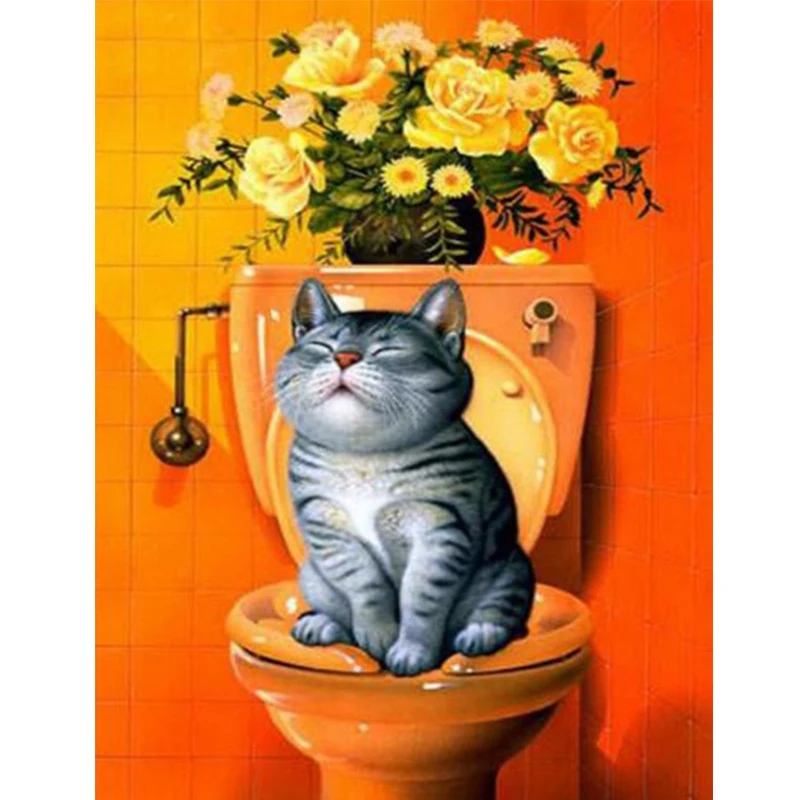 Gato, bordado de diamantes, mosaico, decoraci&oacute;n de pared, bricolaje, diamantes de imitaci&oacute;n, pegado, pintura de diamantes, punto de cruz, regalos de aguja -- 1-LH064-0