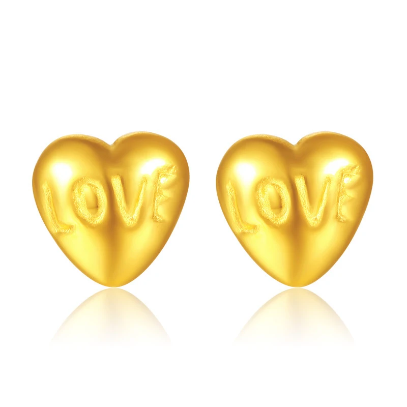 

Solid 24K Yellow Gold Earrings Women Heart LOVE Stud Earrings 1.38g