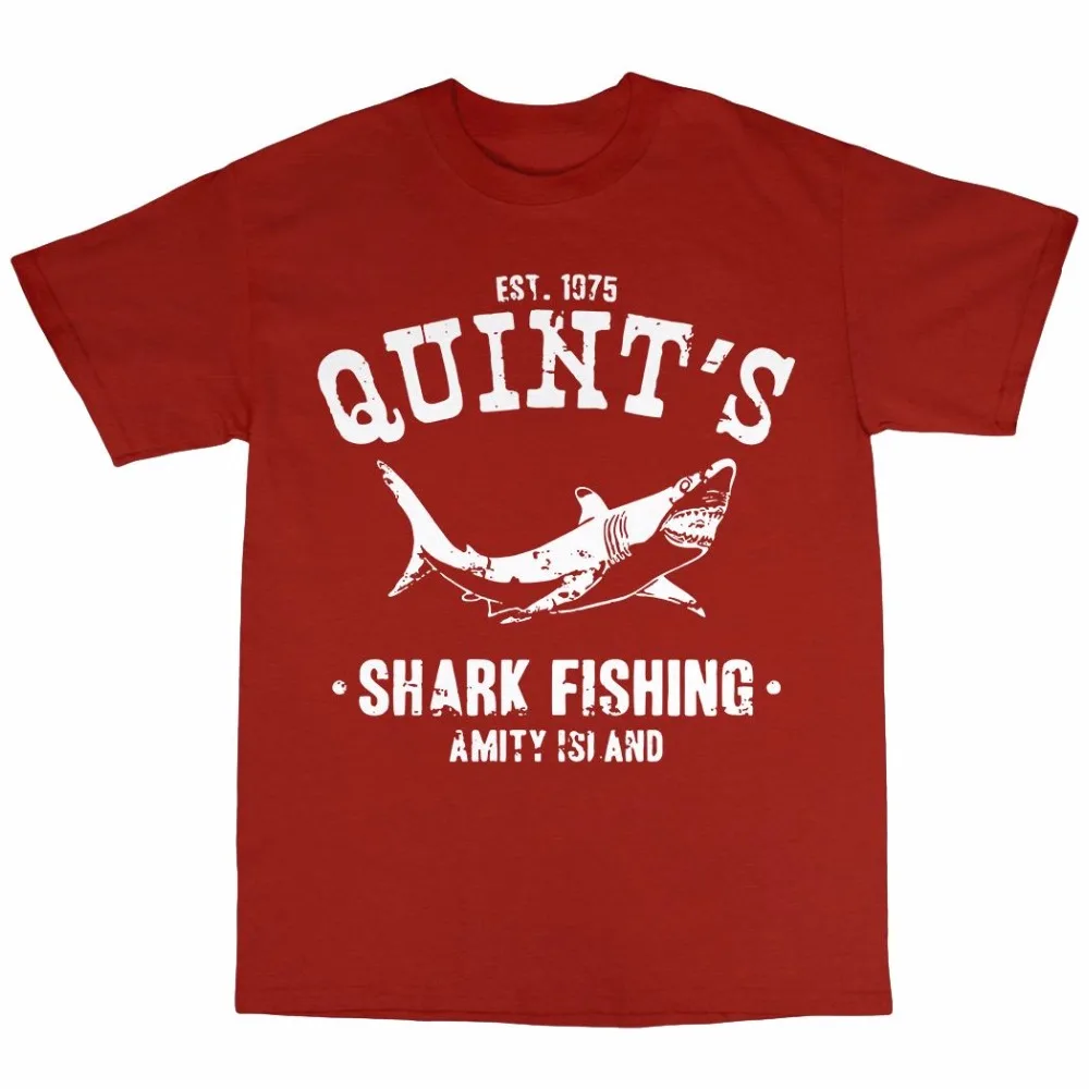 Новая футболка 8 цветов с круглым вырезом Quint's Shark Fisher из 100% хлопка логотипом Amity