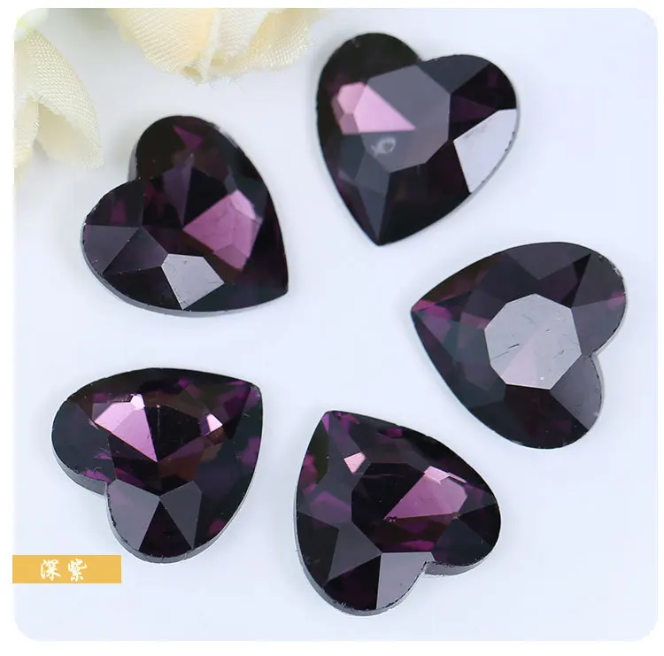 20 шт./упак. фиолетовые стразы в форме сердца с заостренным дном из стекла