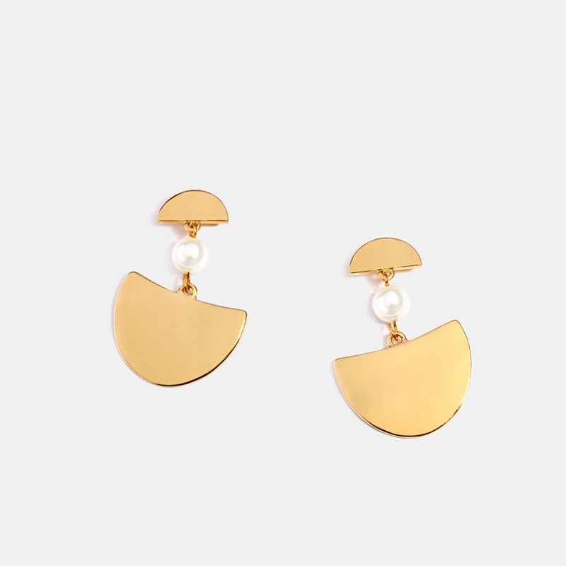 European And American Creative Semi-Circle Gold Color Earrings Women's Clothing Accessories Temperament Imitation Pearl Drop Ear |