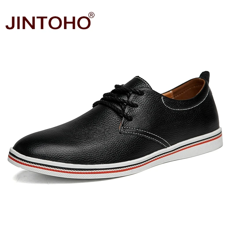 JINTOHO/Мужская обувь из натуральной кожи; модная повседневная мужская обувь; мужские туфли из натуральной кожи на плоской подошве; недорогие кожаные мужские лоферы; большие размеры - Цвет: hei se