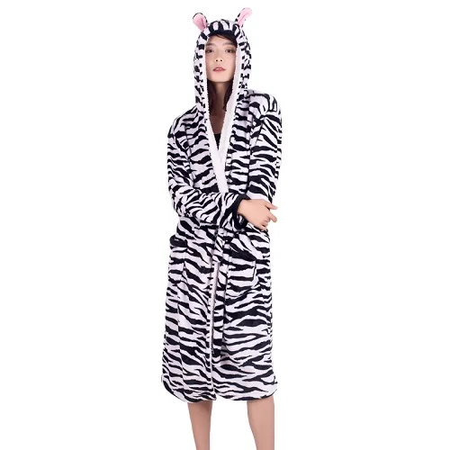 zebra Фланелевый банный халат с животными для взрослых, женская и Мужская одежда для сна, халат для пар, толстый теплый халат, зимняя Пижама с пандой и единорогом, Халат - Цвет: zebra